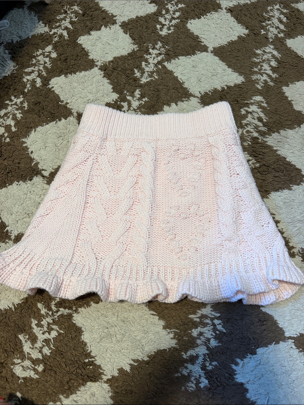 Altar'd State Light Pink Cable Knit Ruffle Hem Mini Skirt